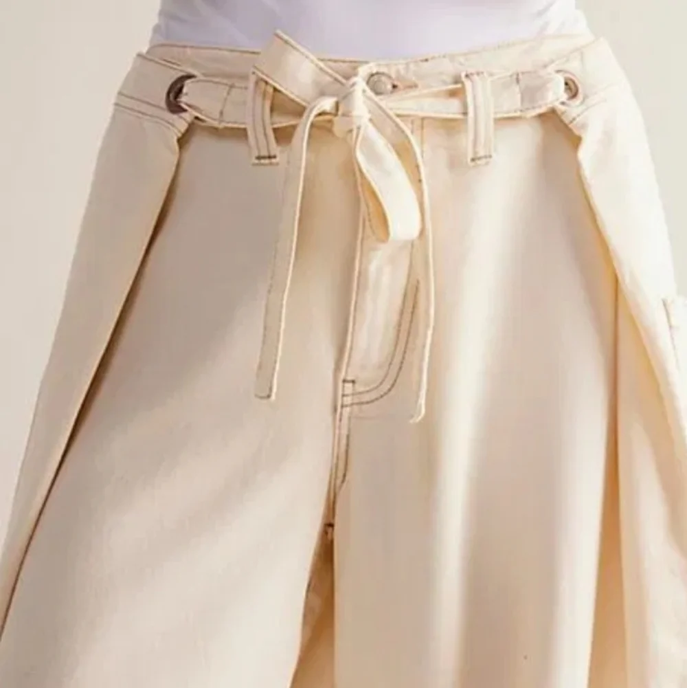 Free People We The Free Boho Slouchy Dunes Wide-Leg Jeans Pants in Ecru Cream 26